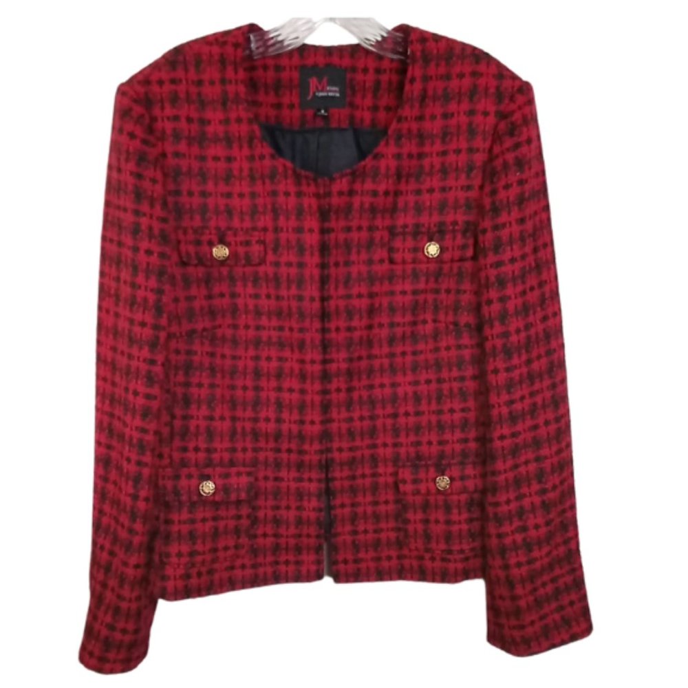 JM Studio Red & Black Tweed Blazer